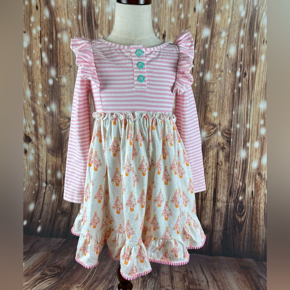 Love Millie Clothing Pink Christmas Tree Dress